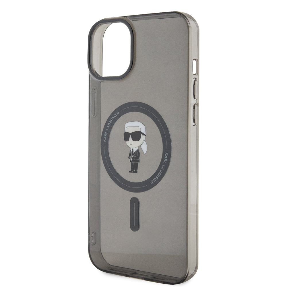 Husa MagSafe pentru Apple iPhone 15 Plus, Karl Lagerfeld, IML Ikonik Karl, Neagra