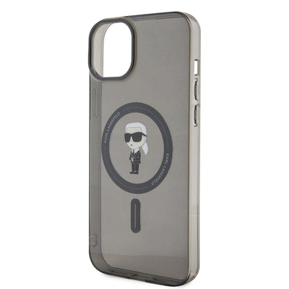 Husa MagSafe pentru Apple iPhone 15 Plus, Karl Lagerfeld, IML Ikonik Karl, Neagra
