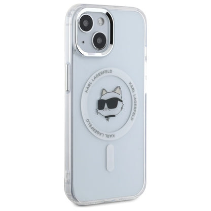 Husa MagSafe pentru Apple iPhone 15 Plus, Karl Lagerfeld, IML Metal Choupette's Head, Alba