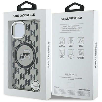 Husa MagSafe pentru Apple iPhone 15 Plus, Karl Lagerfeld, IML Monogram Karl & Choupette's Heads, Neagra