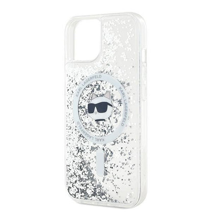 Husa MagSafe pentru Apple iPhone 15 Plus, Karl Lagerfeld, Liquid Glitter Choupette's Head, Transparenta
