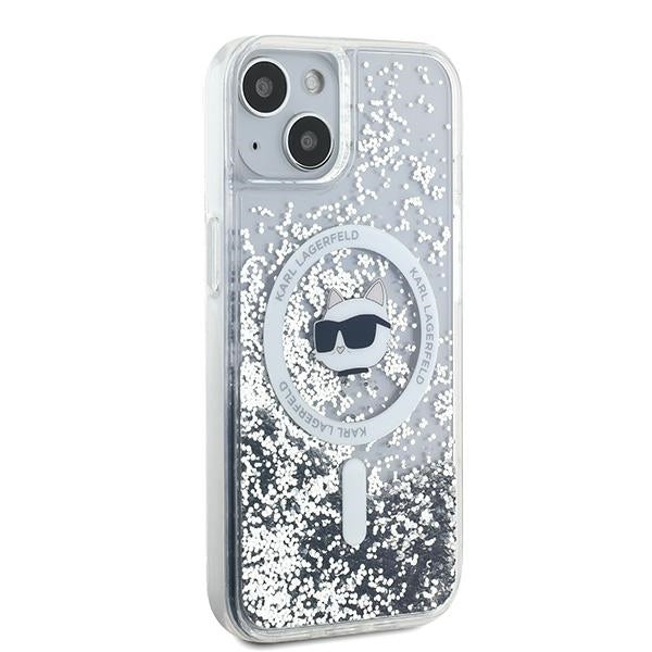 Husa MagSafe pentru Apple iPhone 15 Plus, Karl Lagerfeld, Liquid Glitter Choupette's Head, Transparenta
