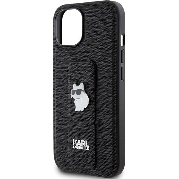 Husa MagSafe pentru Apple iPhone 15 Plus, Karl Lagerfeld, Saffiano Gripstand Choupette, Neagra
