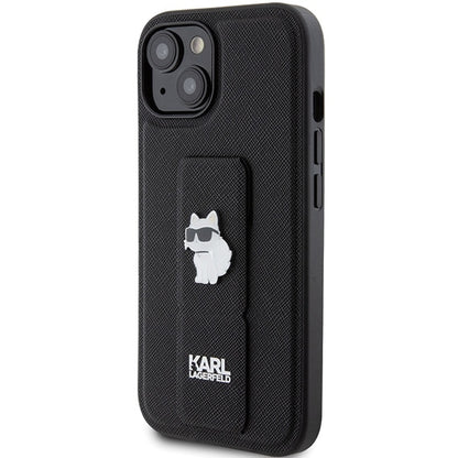 Husa MagSafe pentru Apple iPhone 15 Plus, Karl Lagerfeld, Saffiano Gripstand Choupette, Neagra
