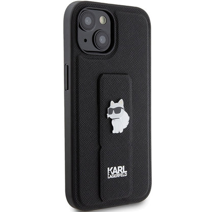 Husa MagSafe pentru Apple iPhone 15 Plus, Karl Lagerfeld, Saffiano Gripstand Choupette, Neagra