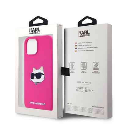 Husa MagSafe pentru Apple iPhone 15 Plus, Karl Lagerfeld, Silicone Choupette's Head, Fucsia