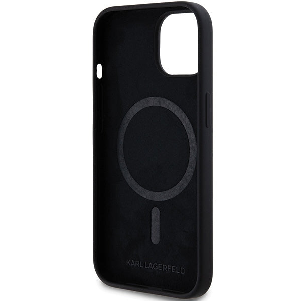 Husa MagSafe pentru Apple iPhone 15 Plus, Karl Lagerfeld, Silicone Choupette's Head, Neagra