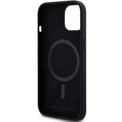 Husa MagSafe pentru Apple iPhone 15 Plus, Karl Lagerfeld, Silicone Choupette's Head, Neagra