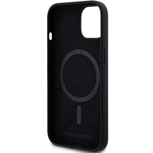 Husa MagSafe pentru Apple iPhone 15 Plus, Karl Lagerfeld, Silicone Choupette's Head, Neagra