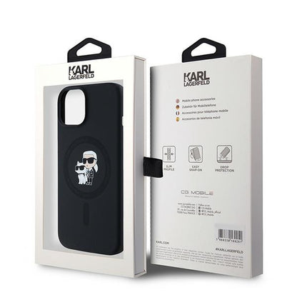 Husa MagSafe pentru Apple iPhone 15 Plus, Karl Lagerfeld, Silicone Karl & Choupette, Neagra