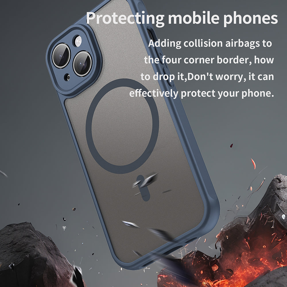 Husa MagSafe pentru Apple iPhone 15 Plus, Techsuit, HaloFrost II, Bleumarin