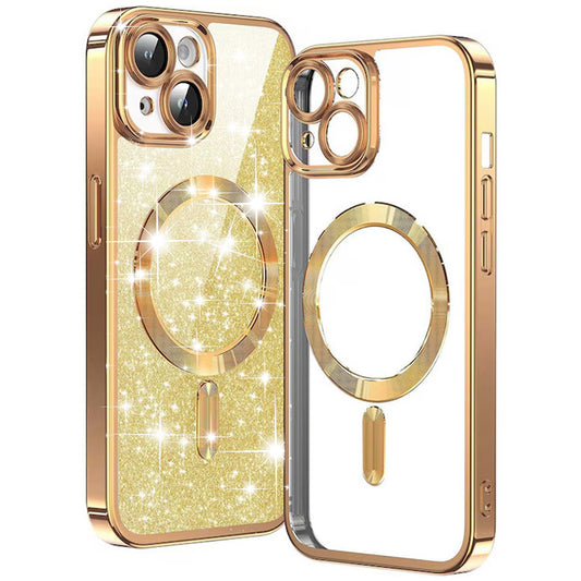 Husa MagSafe pentru Apple iPhone 15 Plus, Techsuit, Luxury Glitter, Aurie