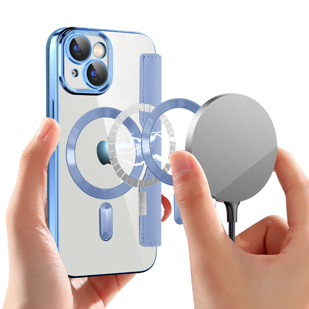 Husa MagSafe pentru Apple iPhone 15 Plus, Techsuit, SmartMag Book, Bleu