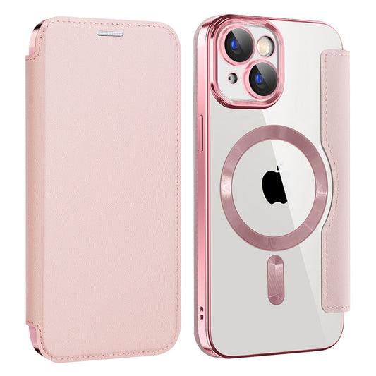 Husa MagSafe pentru Apple iPhone 15 Plus, Techsuit, SmartMag Book, Roz