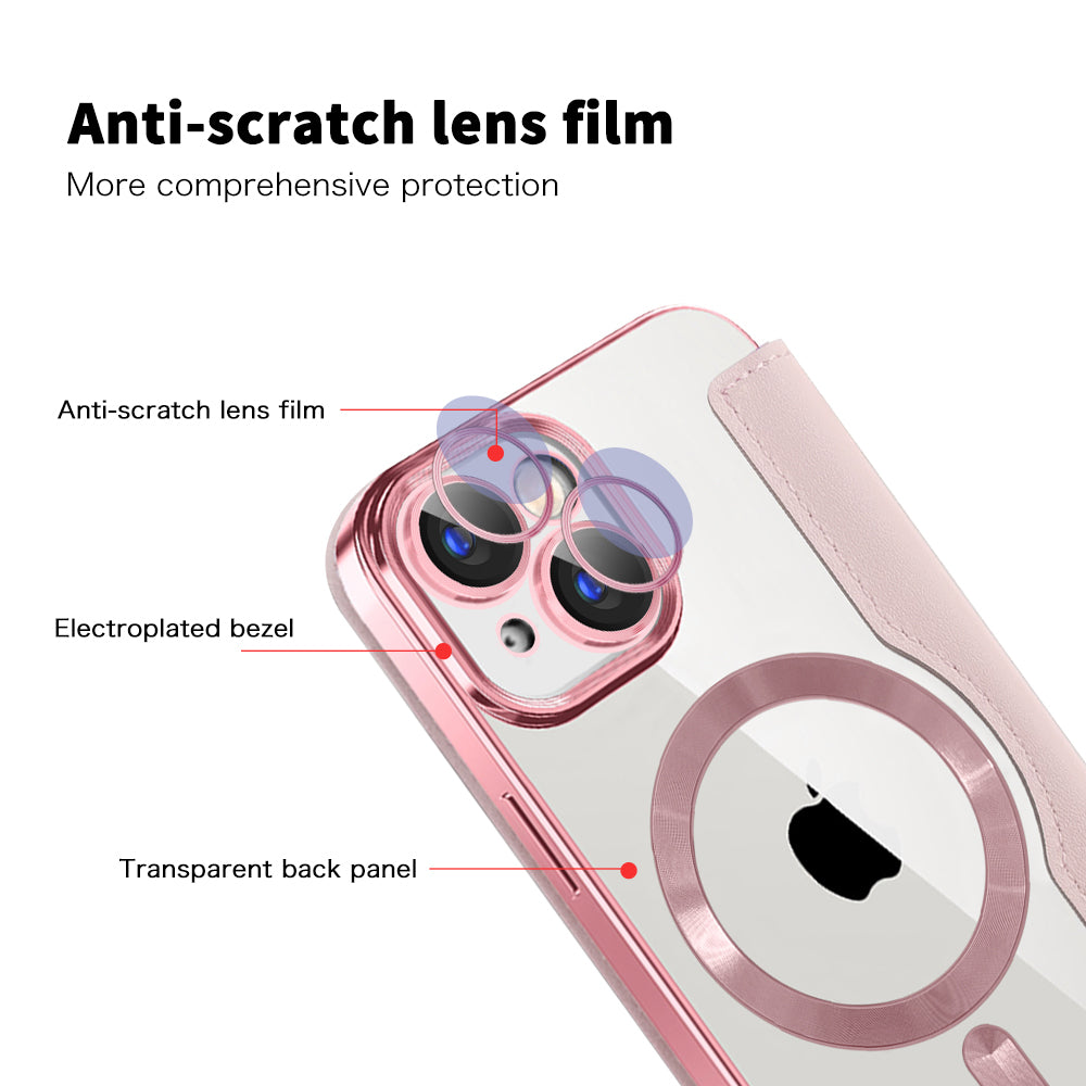 Husa MagSafe pentru Apple iPhone 15 Plus, Techsuit, SmartMag Book, Roz