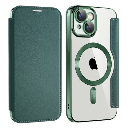 Husa MagSafe pentru Apple iPhone 15 Plus, Techsuit, SmartMag Book, Verde