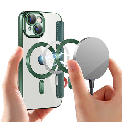 Husa MagSafe pentru Apple iPhone 15 Plus, Techsuit, SmartMag Book, Verde