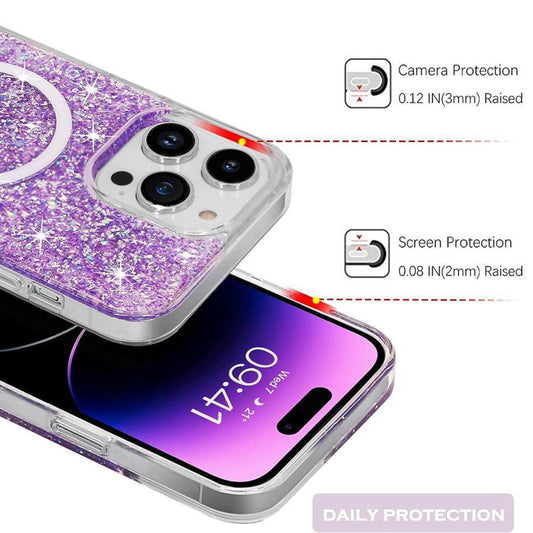 Husa MagSafe pentru Apple iPhone 15 Plus, Techsuit, Sparkly Glitter, Mov