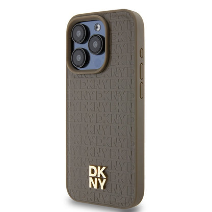 Husa MagSafe pentru Apple iPhone 15 Pro, DKNY, Monogram Pattern Metal Logo, Maro