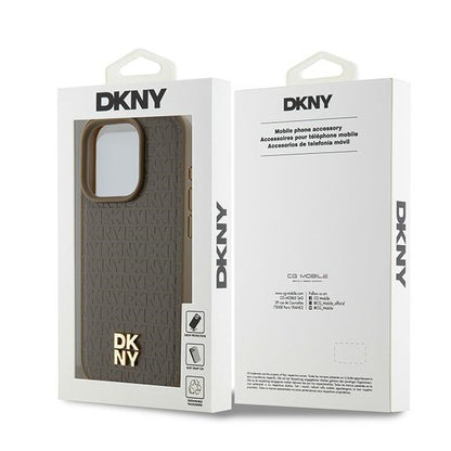 Husa MagSafe pentru Apple iPhone 15 Pro, DKNY, Monogram Pattern Metal Logo, Maro