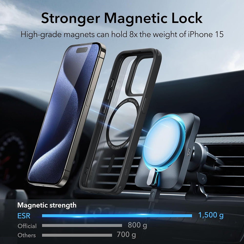 Husa MagSafe pentru Apple iPhone 15 Pro, ESR, Classic Hybrid, Neagra Transparenta