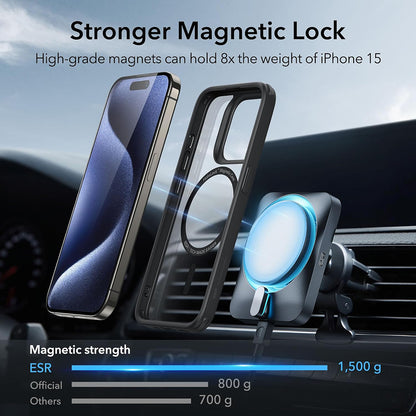 Husa MagSafe pentru Apple iPhone 15 Pro, ESR, Classic Hybrid, Neagra Transparenta