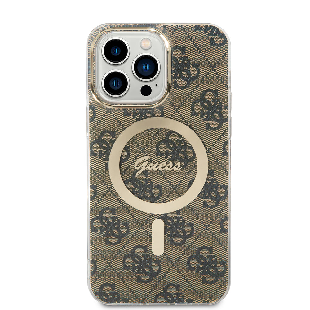 Husa MagSafe pentru Apple iPhone 15 Pro, Guess, 4G IML, Maro GUHMP15LH4STW