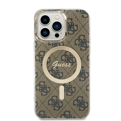 Husa MagSafe pentru Apple iPhone 15 Pro, Guess, 4G IML, Maro GUHMP15LH4STW