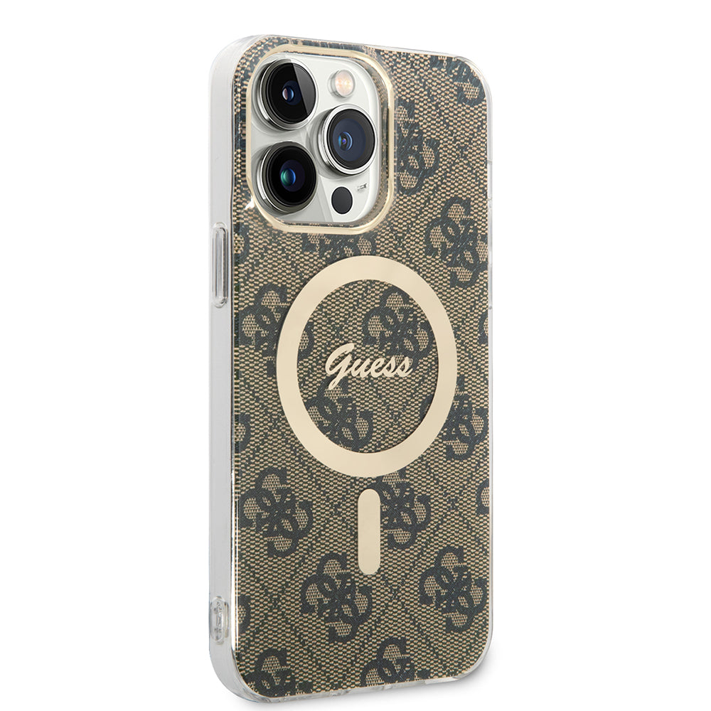 Husa MagSafe pentru Apple iPhone 15 Pro, Guess, 4G IML, Maro GUHMP15LH4STW