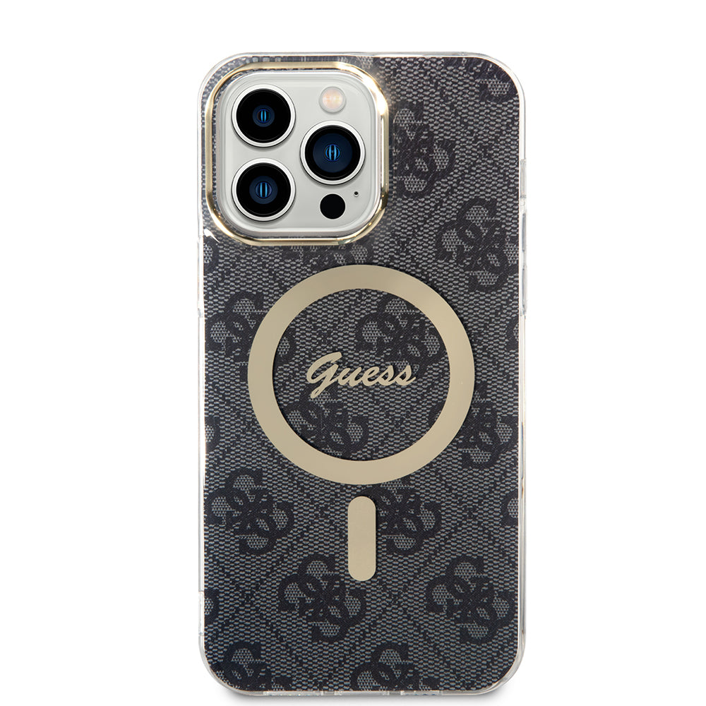 Husa MagSafe pentru Apple iPhone 15 Pro, Guess, 4G IML, Neagra GUHMP15LH4STK