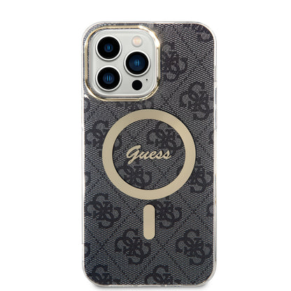 Husa MagSafe pentru Apple iPhone 15 Pro, Guess, 4G IML, Neagra GUHMP15LH4STK