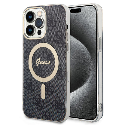 Husa MagSafe pentru Apple iPhone 15 Pro, Guess, 4G IML, Neagra GUHMP15LH4STK