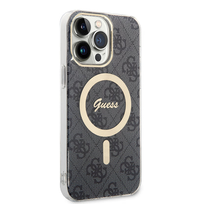 Husa MagSafe pentru Apple iPhone 15 Pro, Guess, 4G IML, Neagra GUHMP15LH4STK