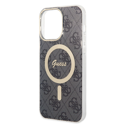 Husa MagSafe pentru Apple iPhone 15 Pro, Guess, 4G IML, Neagra GUHMP15LH4STK