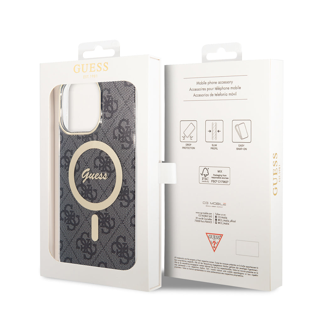 Husa MagSafe pentru Apple iPhone 15 Pro, Guess, 4G IML, Neagra GUHMP15LH4STK