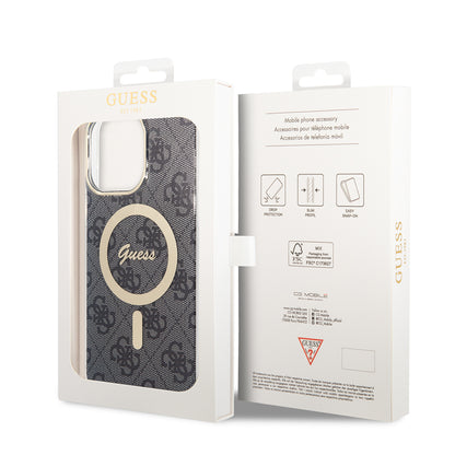 Husa MagSafe pentru Apple iPhone 15 Pro, Guess, 4G IML, Neagra GUHMP15LH4STK