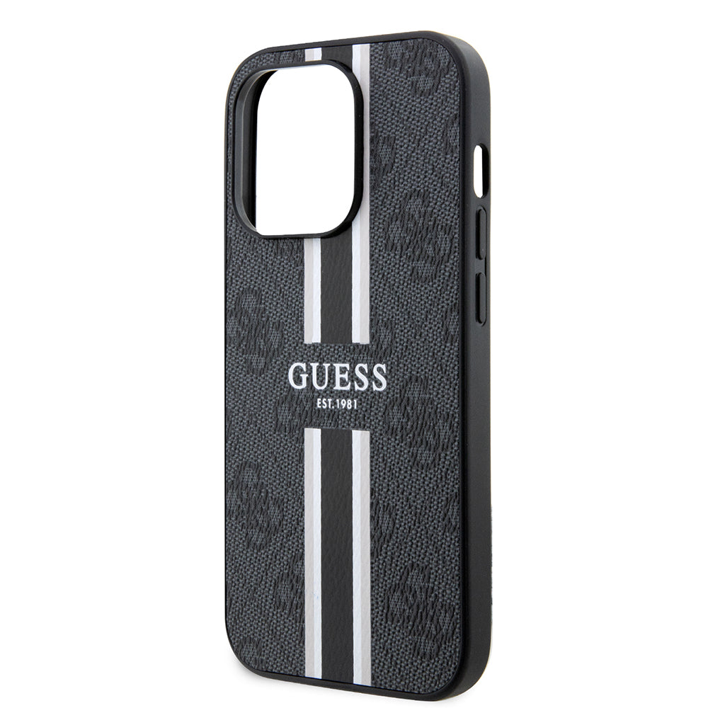 Husa MagSafe pentru Apple iPhone 15 Pro, Guess, 4G Printed Stripes, Neagra