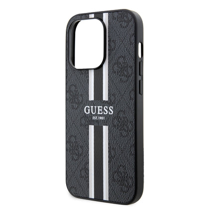 Husa MagSafe pentru Apple iPhone 15 Pro, Guess, 4G Printed Stripes, Neagra