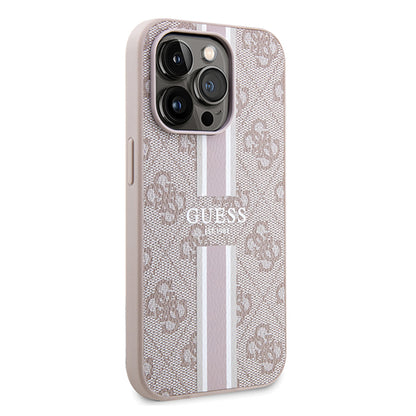 Husa MagSafe pentru Apple iPhone 15 Pro, Guess, 4G Printed Stripes, Roz