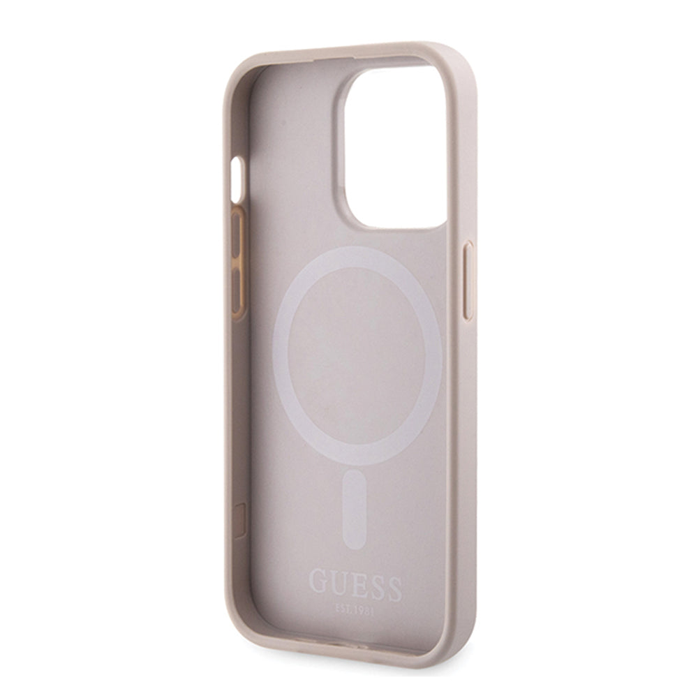 Husa MagSafe pentru Apple iPhone 15 Pro, Guess, 4G Printed Stripes, Roz