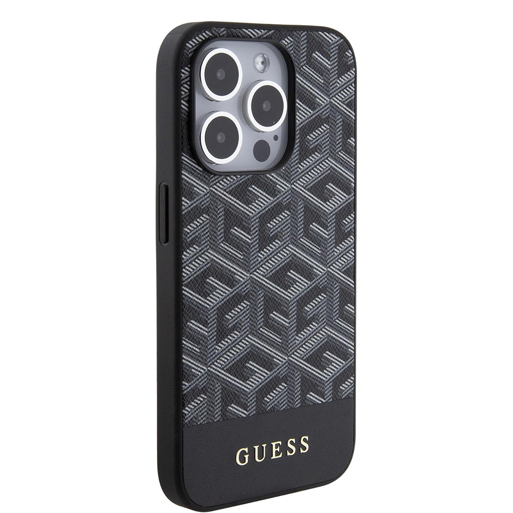 Husa MagSafe pentru Apple iPhone 15 Pro, Guess, GCube Stripes, Neagra