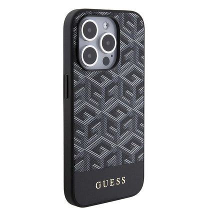 Husa MagSafe pentru Apple iPhone 15 Pro, Guess, GCube Stripes, Neagra