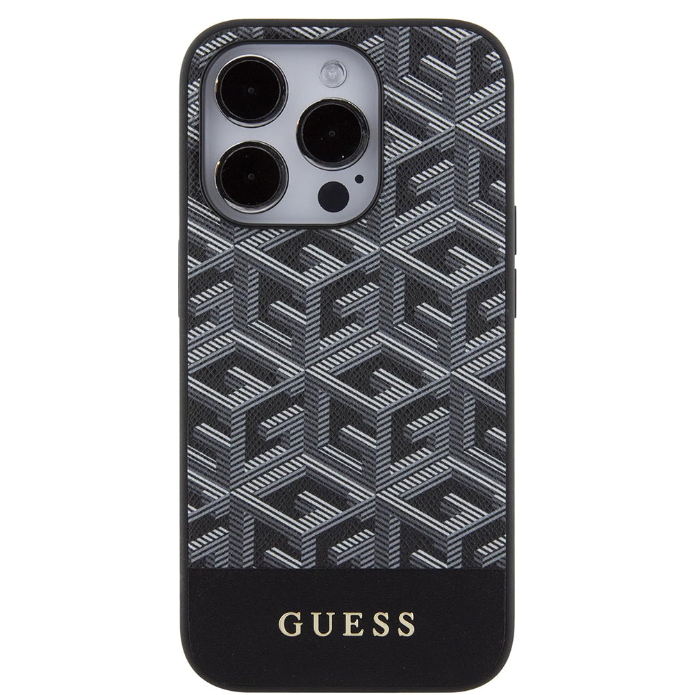 Husa MagSafe pentru Apple iPhone 15 Pro, Guess, GCube Stripes, Neagra