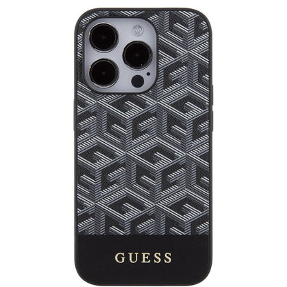Husa MagSafe pentru Apple iPhone 15 Pro, Guess, GCube Stripes, Neagra