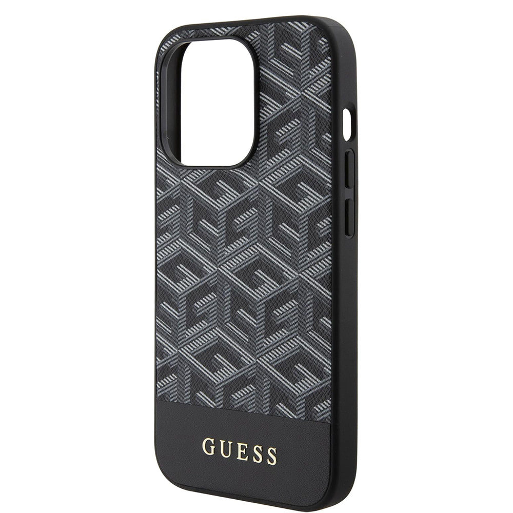 Husa MagSafe pentru Apple iPhone 15 Pro, Guess, GCube Stripes, Neagra