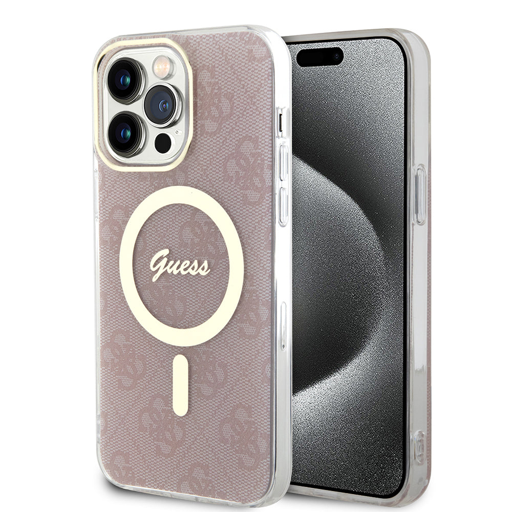 Husa MagSafe pentru Apple iPhone 15 Pro, Guess, IML 4G, Roz