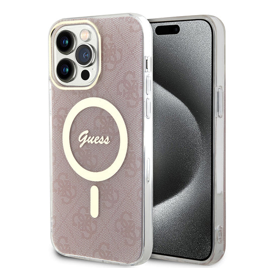 Husa MagSafe pentru Apple iPhone 15 Pro, Guess, IML 4G, Roz
