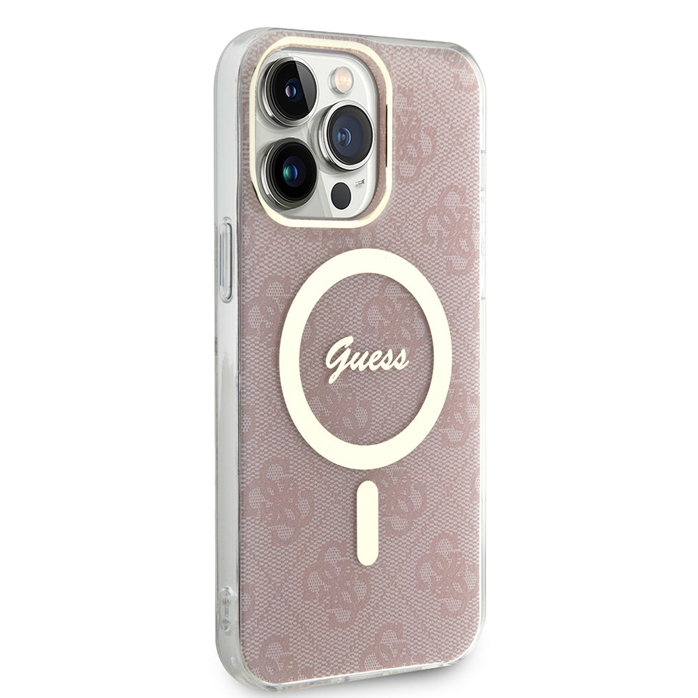 Husa MagSafe pentru Apple iPhone 15 Pro, Guess, IML 4G, Roz
