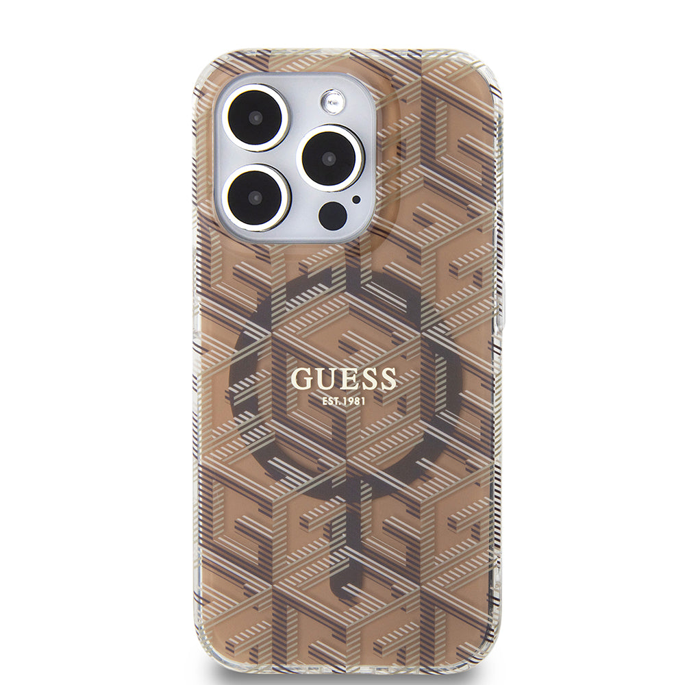 Husa MagSafe pentru Apple iPhone 15 Pro, Guess, IML Gcube, Maro