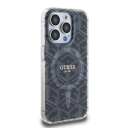 Husa MagSafe pentru Apple iPhone 15 Pro, Guess, IML Gcube, Neagra